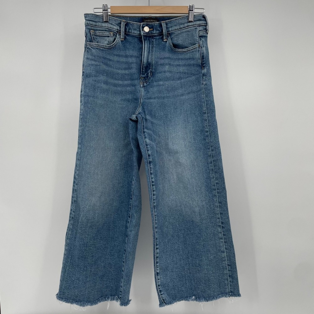 Banana Republic High-Rise Wide-Leg Crop Jeans Frayed Hem Size 29 Premium Denim